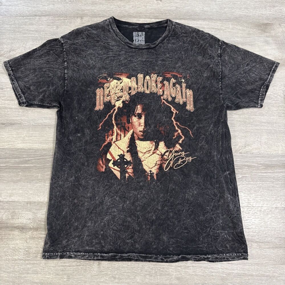 NBA YoungBoy Shirt Never Broke Again Rapper Men’s Black Large Cotton Acid Wash